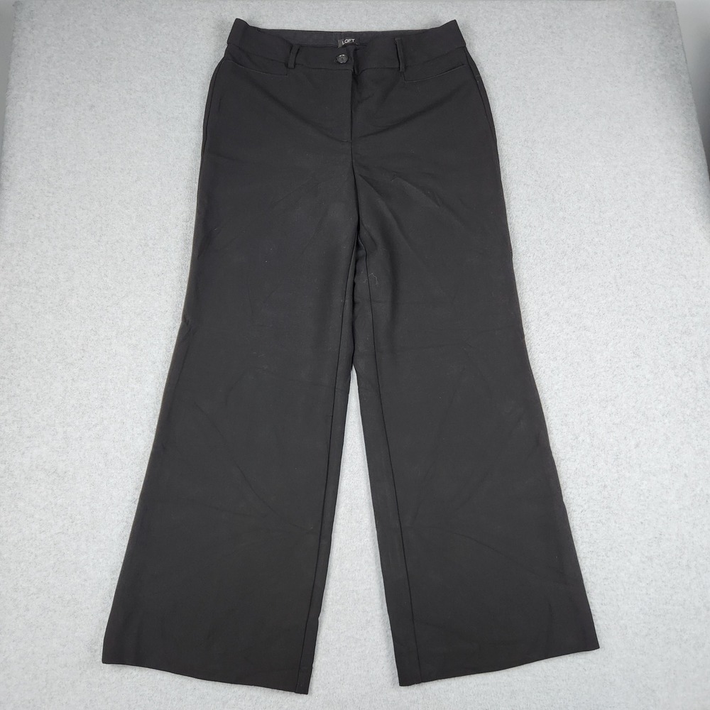 LOFT High Waist Curvy Trouser Pants Womens 10 Black Wide Leg Classic Fit Formal